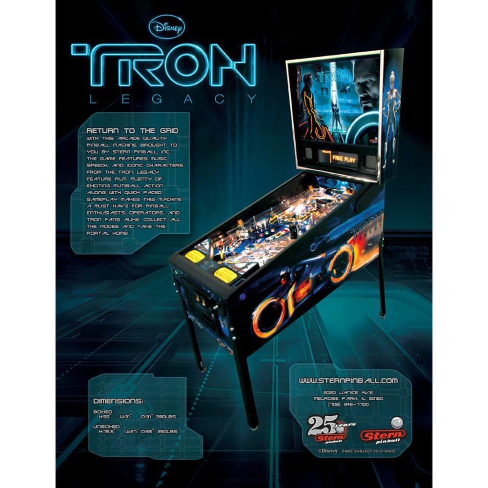 Tron Legacy Pinball FLYER Original Game Artwork Sheet Sci-Fi Disney Artwork